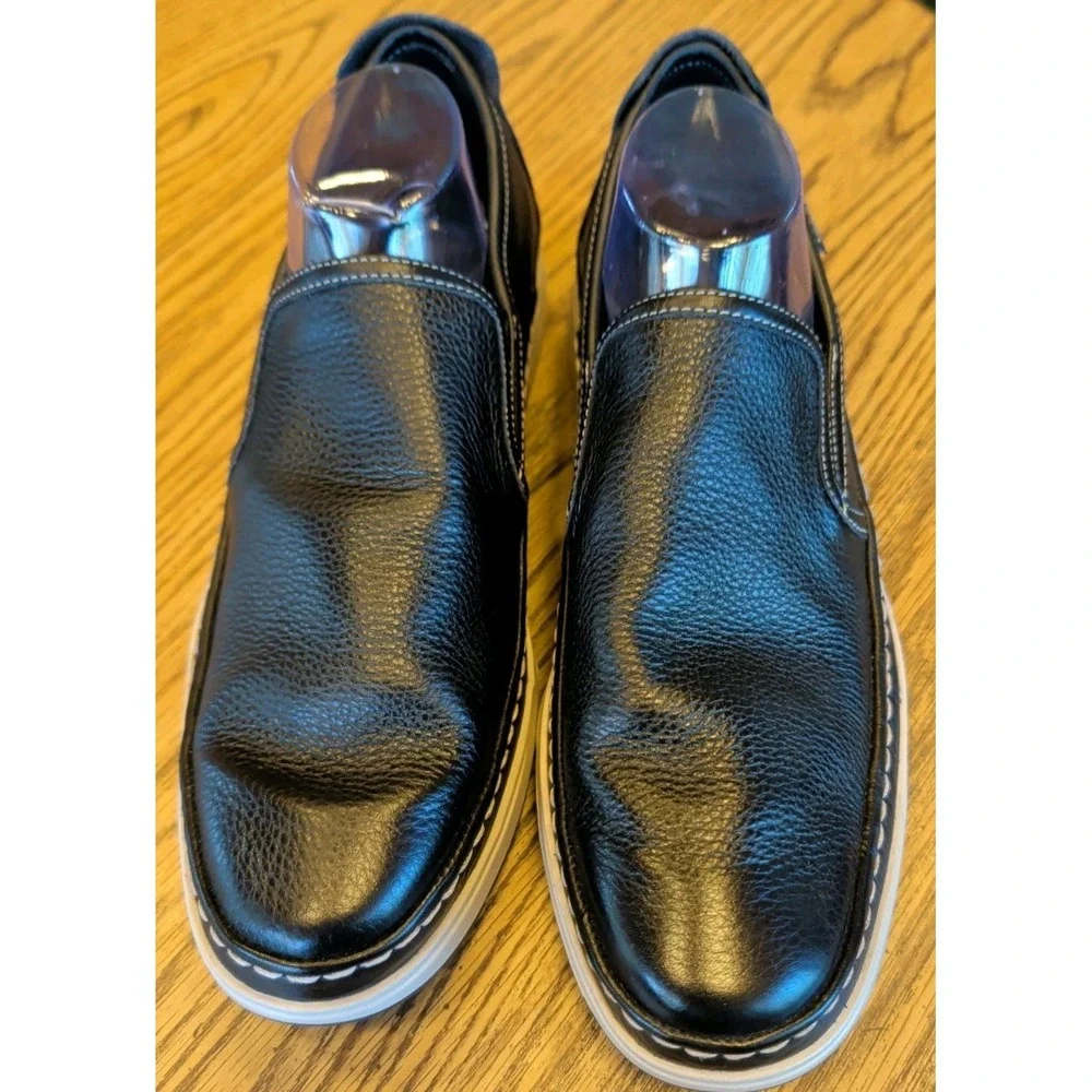 Mephisto Mens 10.5 Black Pebbled Leather Air-Relax Comfort Shoes Sneaker Slip On